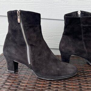 Paul Green Suede Black Tall Ankle Boots with Side Zipper